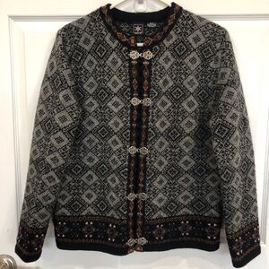 Skyr wool cardigan Fairisle Scandinavian metal clasps ski cottagecore Size S